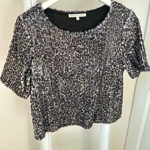 Search for Sanity Faux Fur Sequin Shell Top SZ L